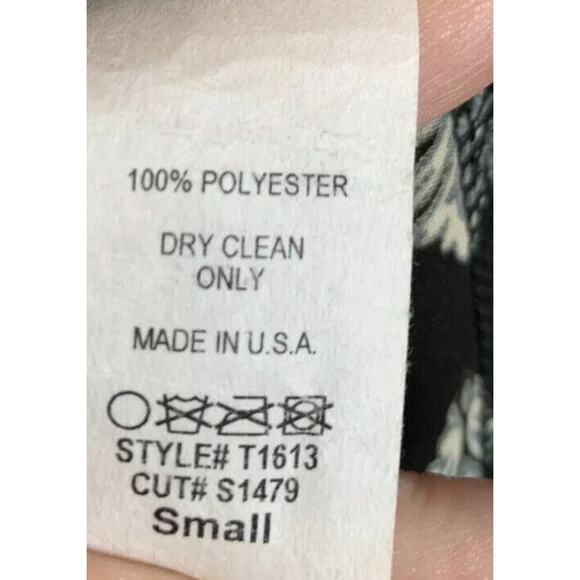 TALLY ANNE Blouse Womens small black print pom pom trim v-neck polyester top - Picture 4 of 5